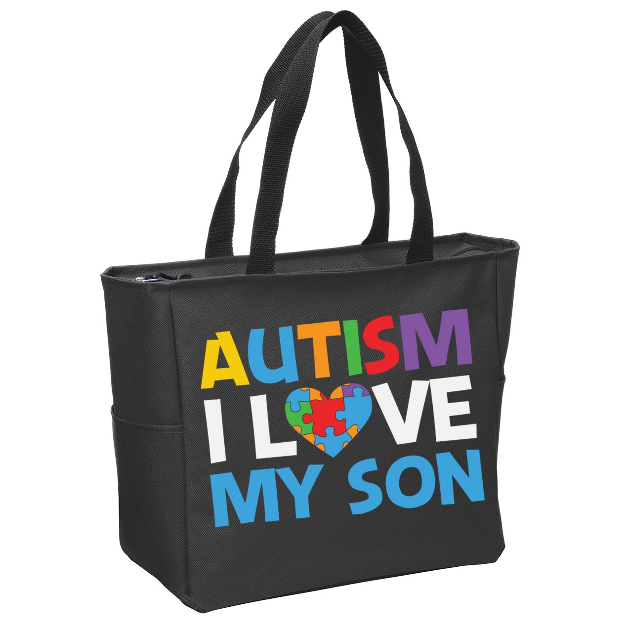 Autism Heart Love Autism Puzzle, Autism Mom Zip Tote Bag