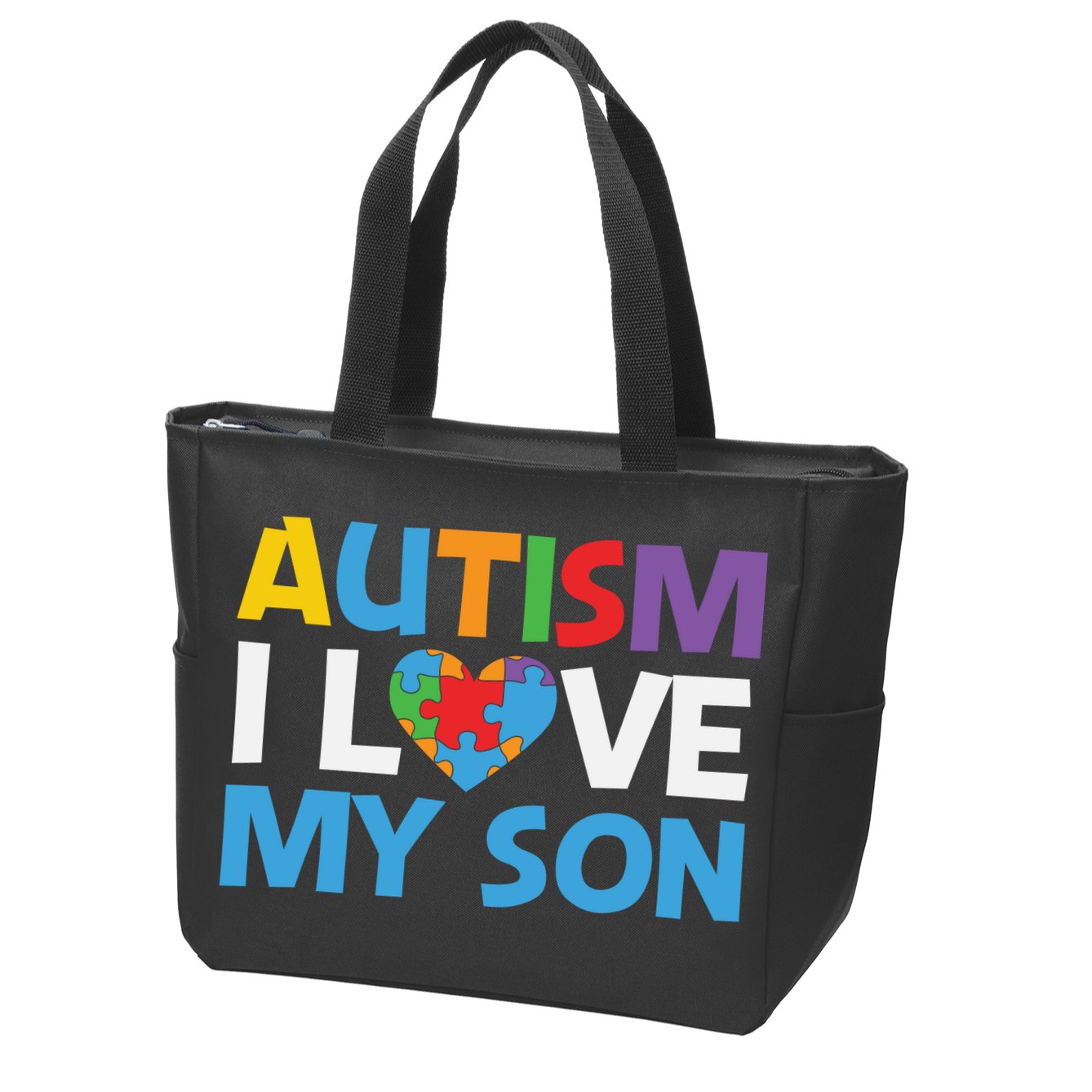 Autism Heart Love Autism Puzzle, Autism Mom Zip Tote Bag