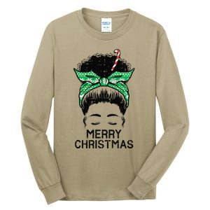 Afro Hairbun Merry Christmas African Black Xmas Mom Funny Tall Long Sleeve T-Shirt