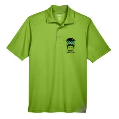 Afro Hairbun Merry Christmas African Black Xmas Mom Funny Men's Origin Performance Pique Polo