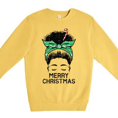 Afro Hairbun Merry Christmas African Black Xmas Mom Funny Premium Crewneck Sweatshirt