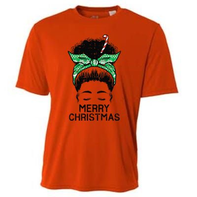 Afro Hairbun Merry Christmas African Black Xmas Mom Funny Cooling Performance Crew T-Shirt