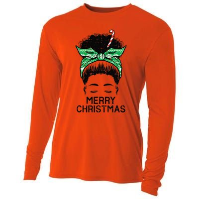 Afro Hairbun Merry Christmas African Black Xmas Mom Funny Cooling Performance Long Sleeve Crew