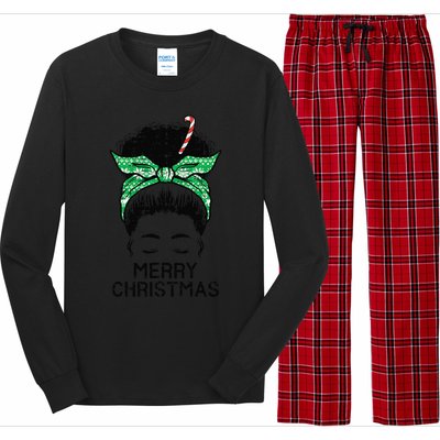 Afro Hairbun Merry Christmas African Black Xmas Mom Funny Long Sleeve Pajama Set