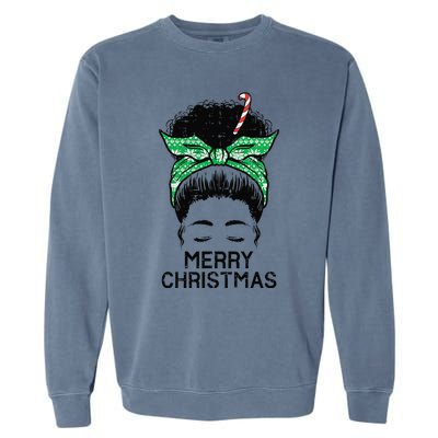 Afro Hairbun Merry Christmas African Black Xmas Mom Funny Garment-Dyed Sweatshirt