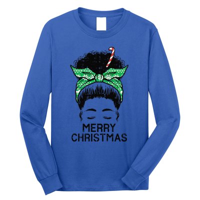 Afro Hairbun Merry Christmas African Black Xmas Mom Funny Long Sleeve Shirt