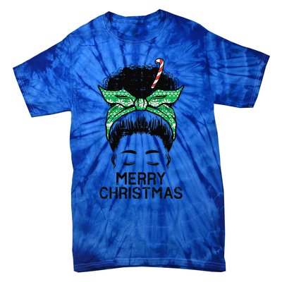 Afro Hairbun Merry Christmas African Black Xmas Mom Funny Tie-Dye T-Shirt