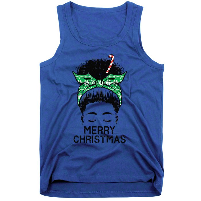 Afro Hairbun Merry Christmas African Black Xmas Mom Funny Tank Top