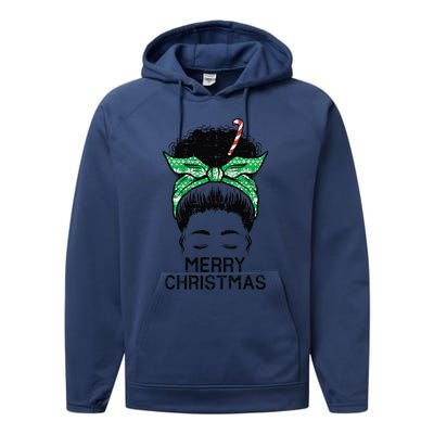 Afro Hairbun Merry Christmas African Black Xmas Mom Funny Performance Fleece Hoodie