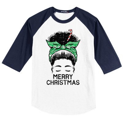 Afro Hairbun Merry Christmas African Black Xmas Mom Funny Baseball Sleeve Shirt