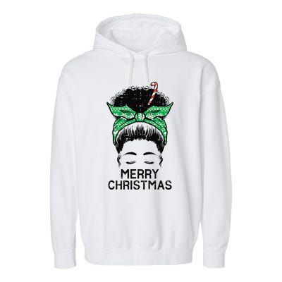 Afro Hairbun Merry Christmas African Black Xmas Mom Funny Garment-Dyed Fleece Hoodie