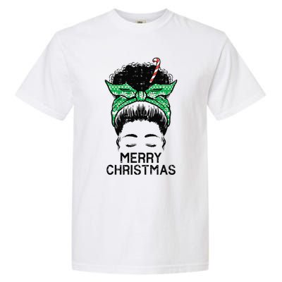 Afro Hairbun Merry Christmas African Black Xmas Mom Funny Garment-Dyed Heavyweight T-Shirt