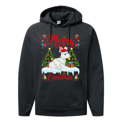 Arctic Hare Merry Christmas Tree Lights Arctic Hare Xmas Performance Fleece Hoodie