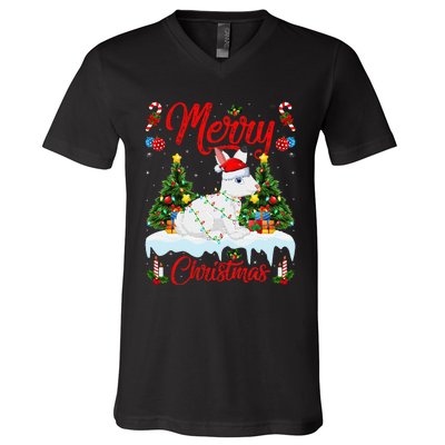 Arctic Hare Merry Christmas Tree Lights Arctic Hare Xmas V-Neck T-Shirt