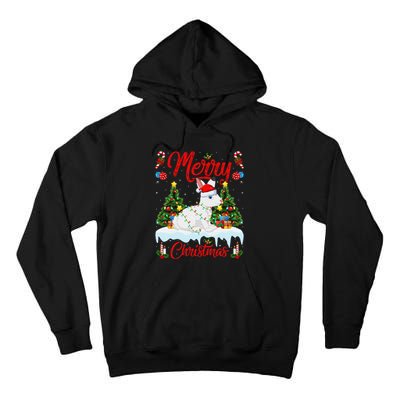 Arctic Hare Merry Christmas Tree Lights Arctic Hare Xmas Tall Hoodie