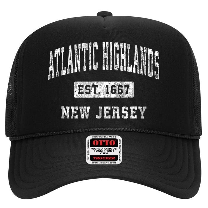 Atlantic Highlands New Jersey Nj Vintage Established Sports High Crown Mesh Back Trucker Hat