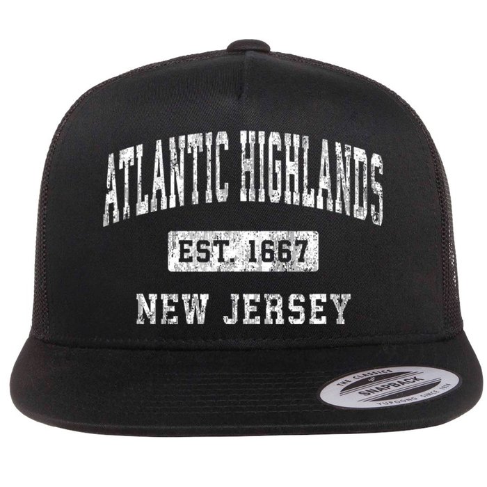 Atlantic Highlands New Jersey Nj Vintage Established Sports Flat Bill Trucker Hat