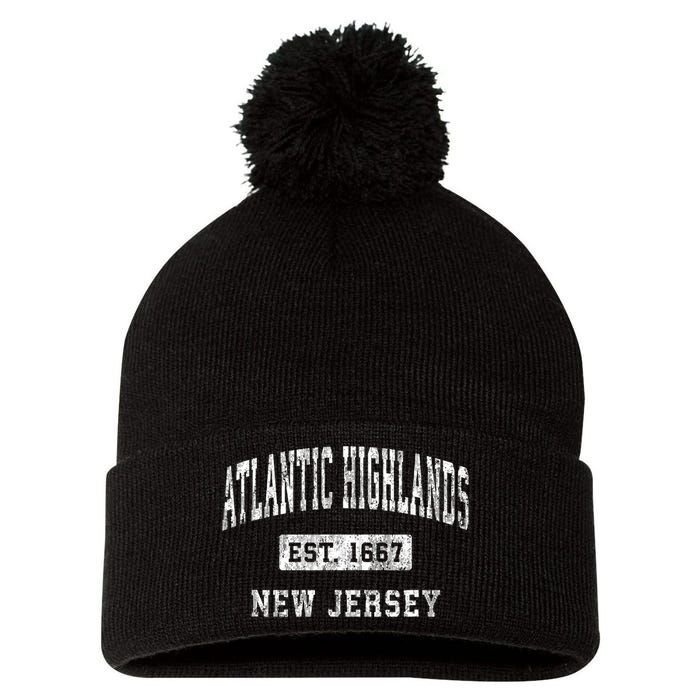 Atlantic Highlands New Jersey Nj Vintage Established Sports Pom Pom 12in Knit Beanie