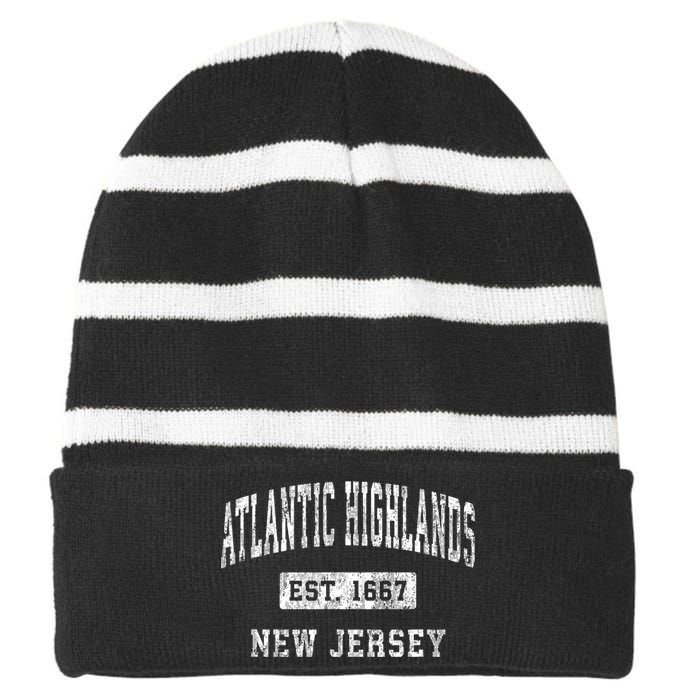 Atlantic Highlands New Jersey Nj Vintage Established Sports Striped Beanie with Solid Band