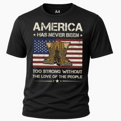 America Has Never Been Too Strong Army Veteran Gift Performance Shirt