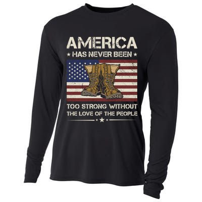 America Has Never Been Too Strong Army Veteran Gift Cooling Performance Long Sleeve Crew