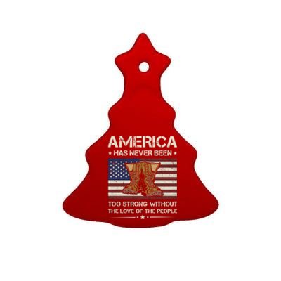 America Has Never Been Too Strong Army Veteran Gift Ceramic Tree Ornament