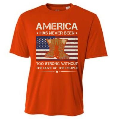 America Has Never Been Too Strong Army Veteran Meaningful Gift Cooling Performance Crew T-Shirt