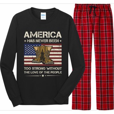 America Has Never Been Too Strong Army Veteran Meaningful Gift Long Sleeve Pajama Set