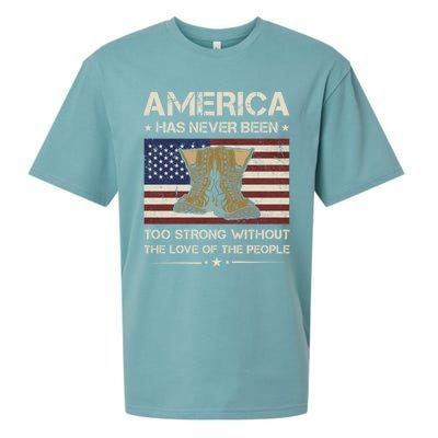 America Has Never Been Too Strong Army Veteran Meaningful Gift Sueded Cloud Jersey T-Shirt