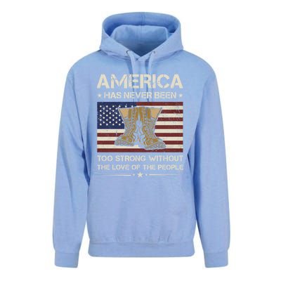 America Has Never Been Too Strong Army Veteran Meaningful Gift Unisex Surf Hoodie