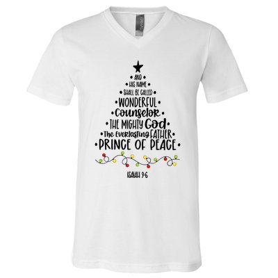 And His Name Shall Be Called Wonderful Counselor Christmas Tree V-Neck T-Shirt