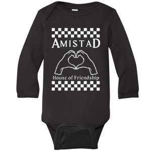 Amistad House Of Friendship Red Retro Groovy Social Amistad Baby Long Sleeve Bodysuit