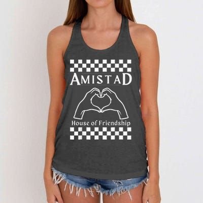 Amistad House Of Friendship Red Retro Groovy Social Amistad Women's Knotted Racerback Tank