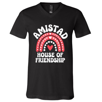 Amistad House Of Friendship Boho Heart Rainbow V-Neck T-Shirt