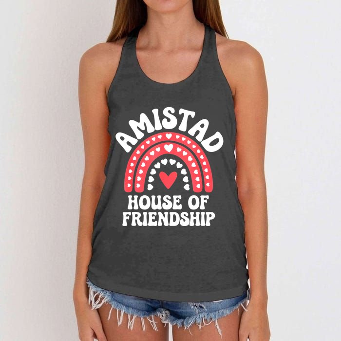 Amistad House Of Friendship Boho Heart Rainbow Women's Knotted Racerback Tank