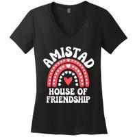 Amistad House Of Friendship Boho Heart Rainbow Women's V-Neck T-Shirt