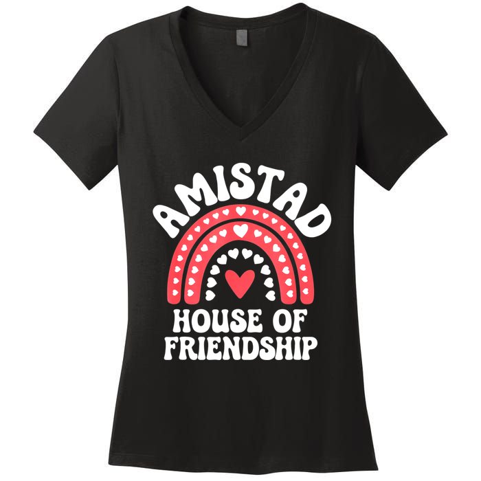 Amistad House Of Friendship Boho Heart Rainbow Women's V-Neck T-Shirt