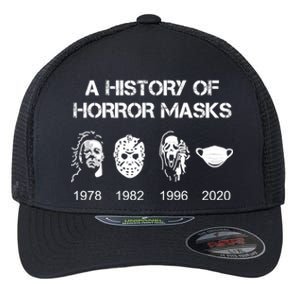 A History Of Horror Masks Halloween And Movie Gift Flexfit Unipanel Trucker Cap