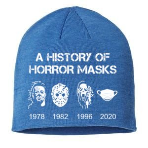 A History Of Horror Masks Halloween And Movie Gift Sustainable Beanie