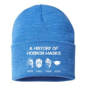 A History Of Horror Masks Halloween And Movie Gift Sustainable Knit Beanie