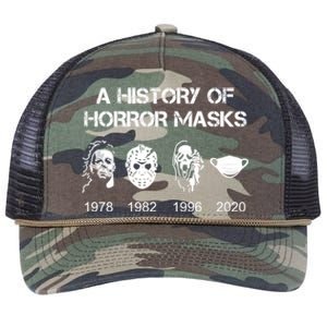 A History Of Horror Masks Halloween And Movie Gift Retro Rope Trucker Hat Cap