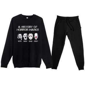 A History Of Horror Masks Halloween Funny Costume Premium Crewneck Sweatsuit Set