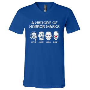 A History Of Horror Masks Halloween Funny Costume V-Neck T-Shirt