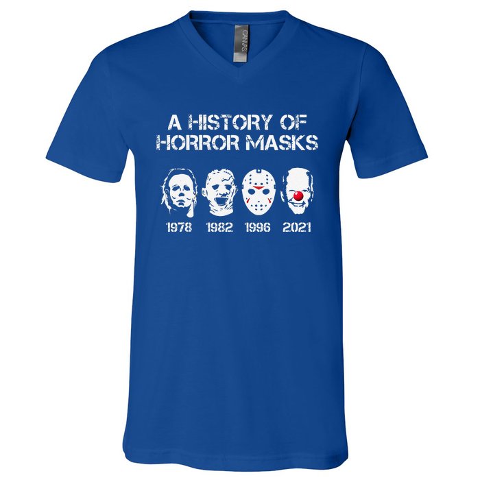 A History Of Horror Masks Halloween Funny Costume V-Neck T-Shirt