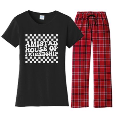 Amistad House Of Friendship Red Retro Groovy Social Amistad Women's Flannel Pajama Set