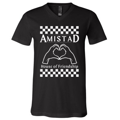 Amistad House Of Friendship Red Retro Groovy Social Amistad V-Neck T-Shirt