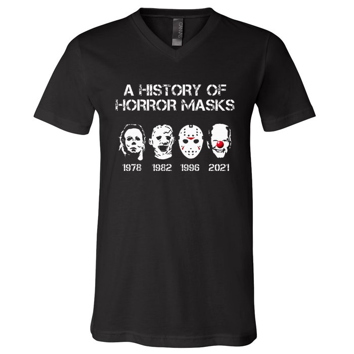 A History Of Horror Masks Halloween Funny Costume Anti Biden V-Neck T-Shirt