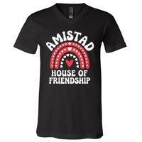 Amistad House Of Friendship Boho Heart Rainbow V-Neck T-Shirt