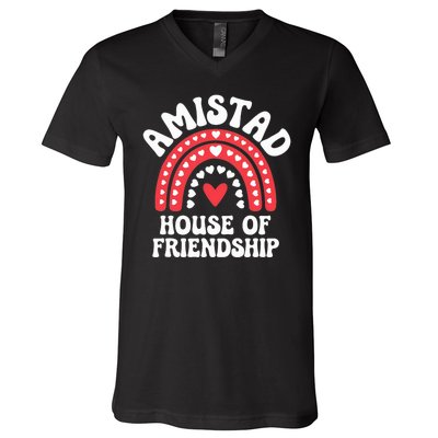 Amistad House Of Friendship Boho Heart Rainbow V-Neck T-Shirt