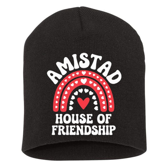 Amistad House Of Friendship Boho Heart Rainbow Short Acrylic Beanie